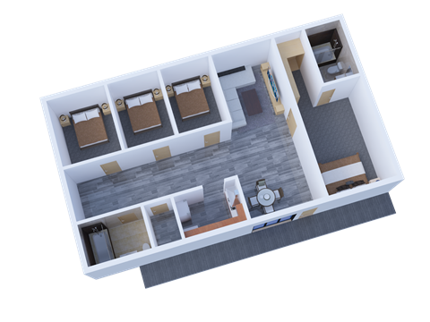 Floor plan for 4 beds, 2 baths, 1450 sqft